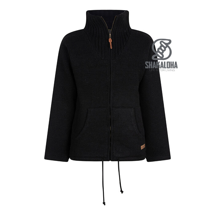 Shakaloha Chaleco de lana negro con cuello de pedernal para hombre