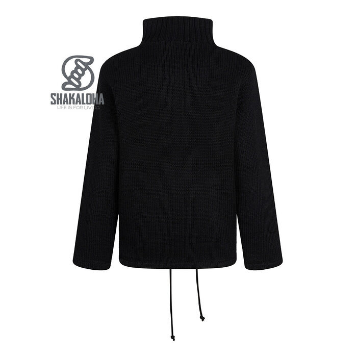 Shakaloha Chaleco de lana negro con cuello de pedernal para hombre