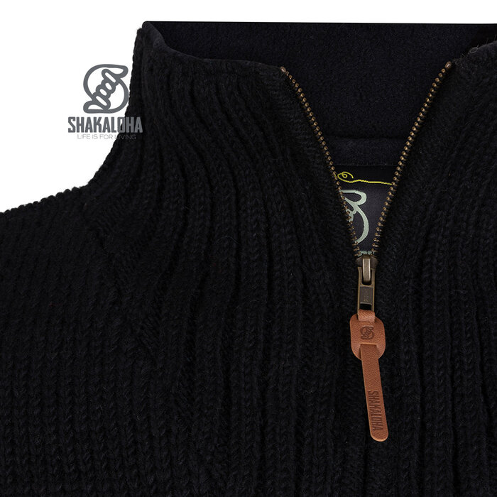 Shakaloha Chaleco de lana negro con cuello de pedernal para hombre