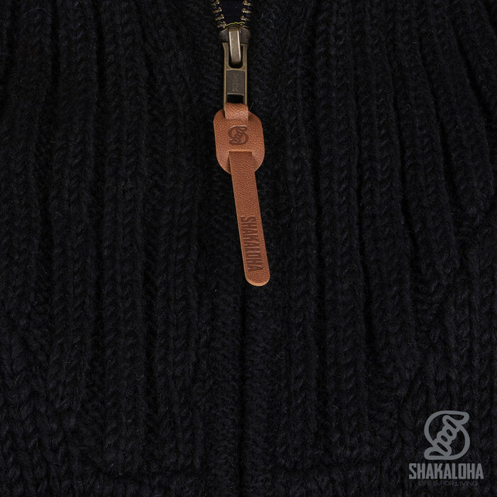 Shakaloha Chaleco de lana negro con cuello de pedernal para hombre