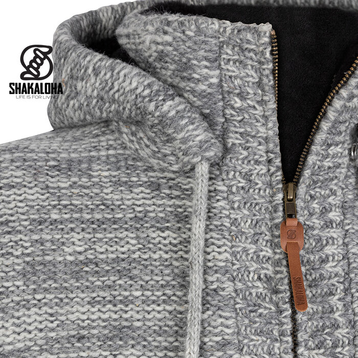 Shakaloha Shakaloha Cardigan en laine tricotée Chamonix avec doublure et capuche en polaire Teddy - Homme/Uni - Fait main au Népal à partir de laine de mouton