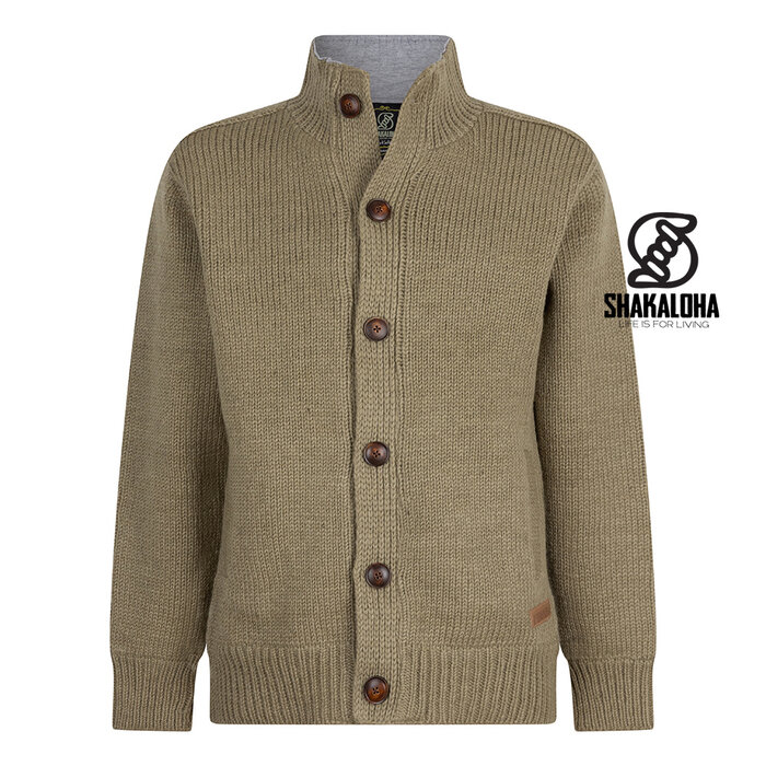 Shakaloha M Maruni Khaki gebreid vest met knopen