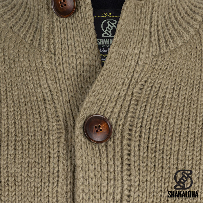 Shakaloha M Maruni Khaki gebreid vest met knopen