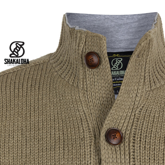 Shakaloha M Maruni Khaki gebreid vest met knopen