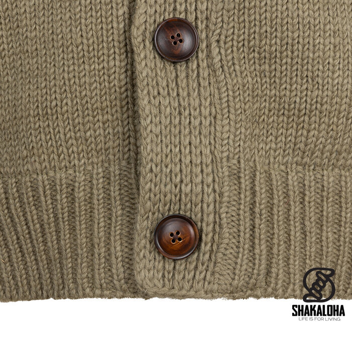 Shakaloha M Maruni Khaki-Strickjacke mit Knöpfen