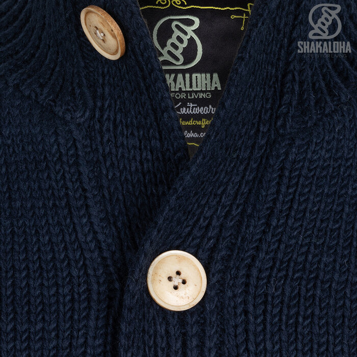 Shakaloha M Maruni Donkerblauw Navy Gebreid Wollen Heren Vest met Knopen