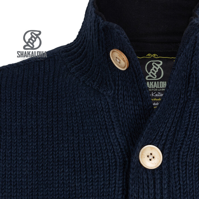 Shakaloha M Maruni Donkerblauw Navy Gebreid Wollen Heren Vest met Knopen