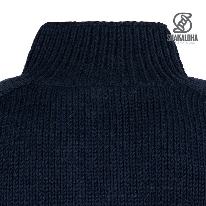 Shakaloha M Maruni Dunkelblauer, marineblauer gestrickter Woll-Herren-Cardigan mit Knöpfen