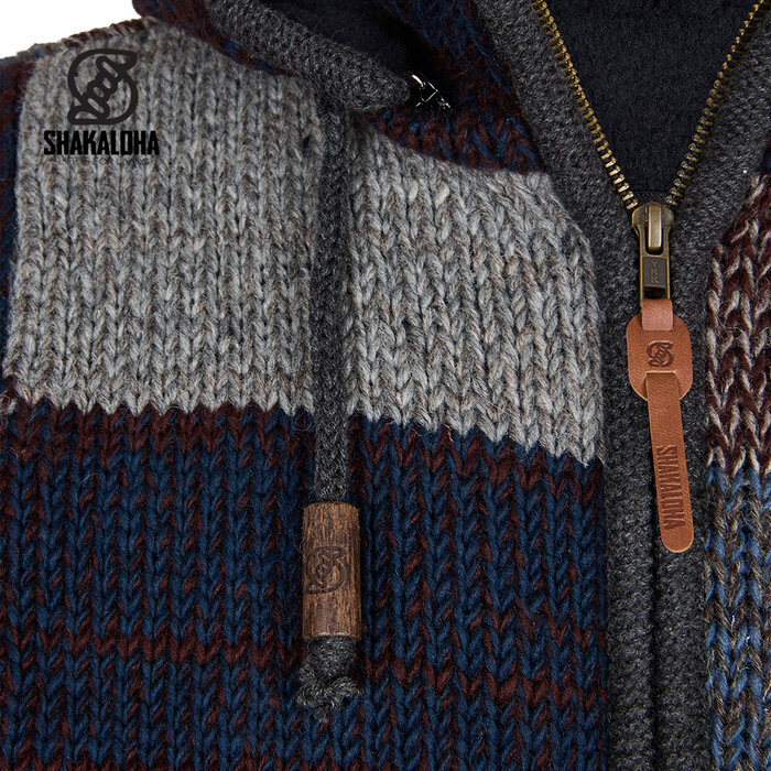 Shakaloha Sudadera con capucha Shakaloha Patch Slowfade: chaleco de lana hecho a mano con forro polar y cremallera YKK