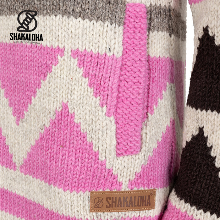 Shakaloha W Pendle ZH – manteau en laine femme fait main avec doublure polaire, fermeture YKK avant à double sens et capuche amovible (Rose/Beige)