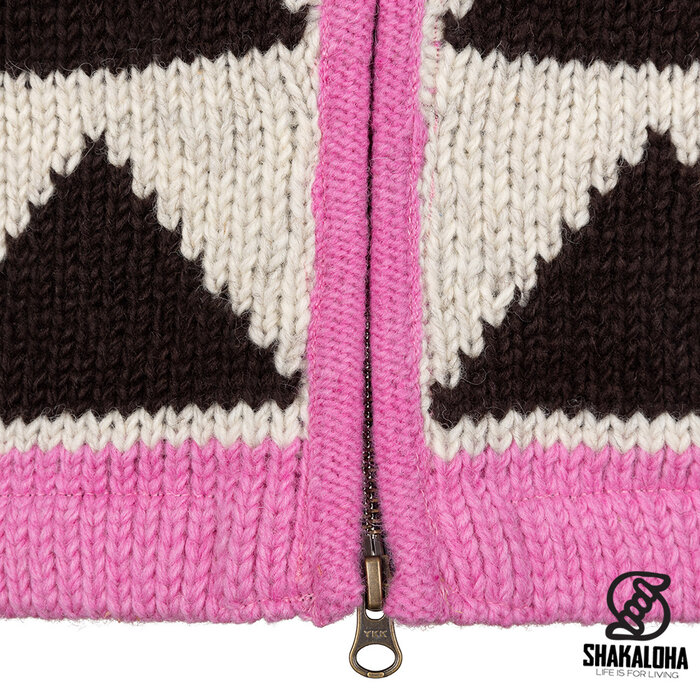 Shakaloha W Pendle ZH – handgefertigte Damen‐Wolljacke mit Fleecefutter, 2‐Wege‐YKK‐Frontreißverschluss und abnehmbarer Kapuze (Rosa/Beige)