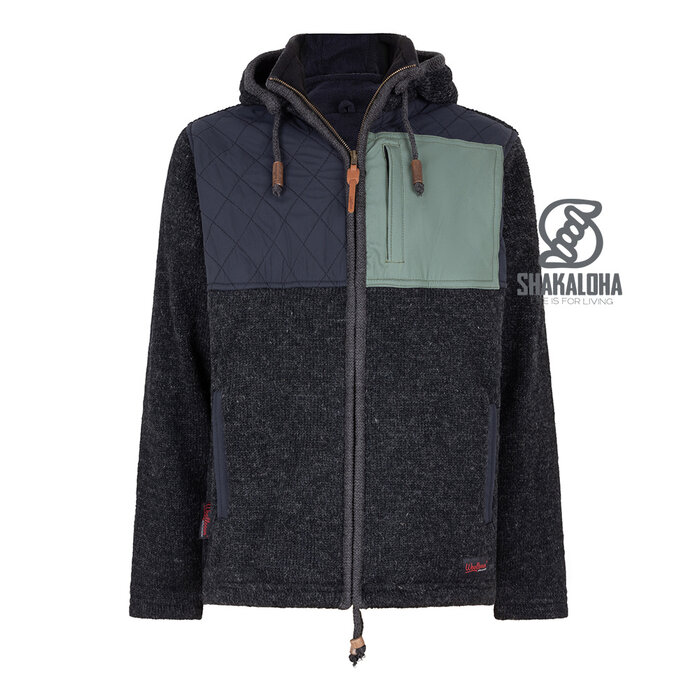 Shakaloha M Summit ZH – giacca in lana da uomo con fodera in pile, zip YKK, carrè trapuntato e taschino sul petto (Antracite/Nero)