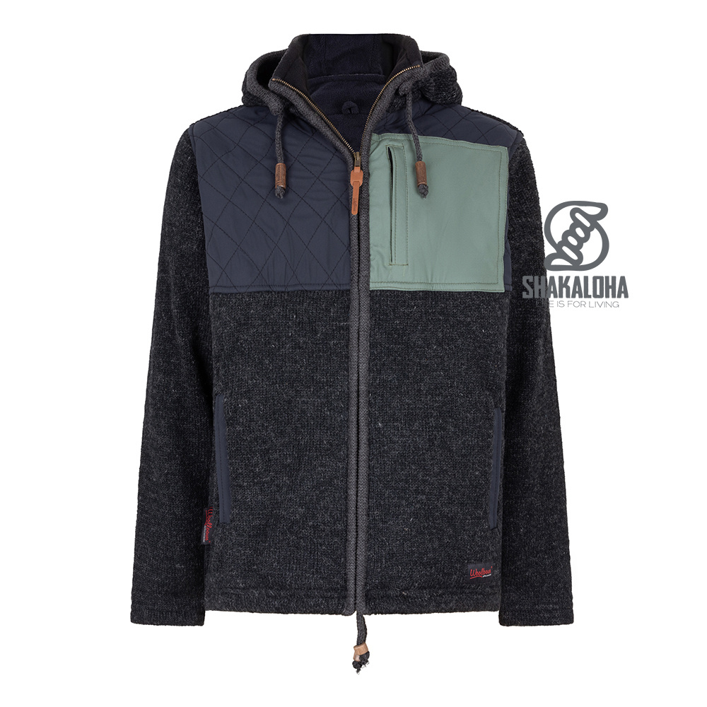 Shakaloha M Summit ZH – giacca in lana da uomo con fodera in pile, zip YKK, carrè trapuntato e taschino sul petto (Antracite/Nero)