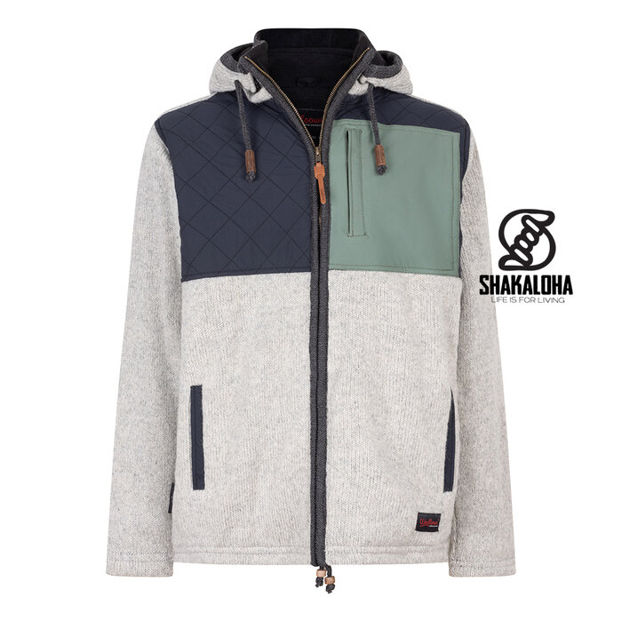 Shakaloha M Summit ZH – veste en laine homme avec doublure polaire, zip YKK, empiècement épaules matelassé et poche poitrine (Beige/Anthracite)