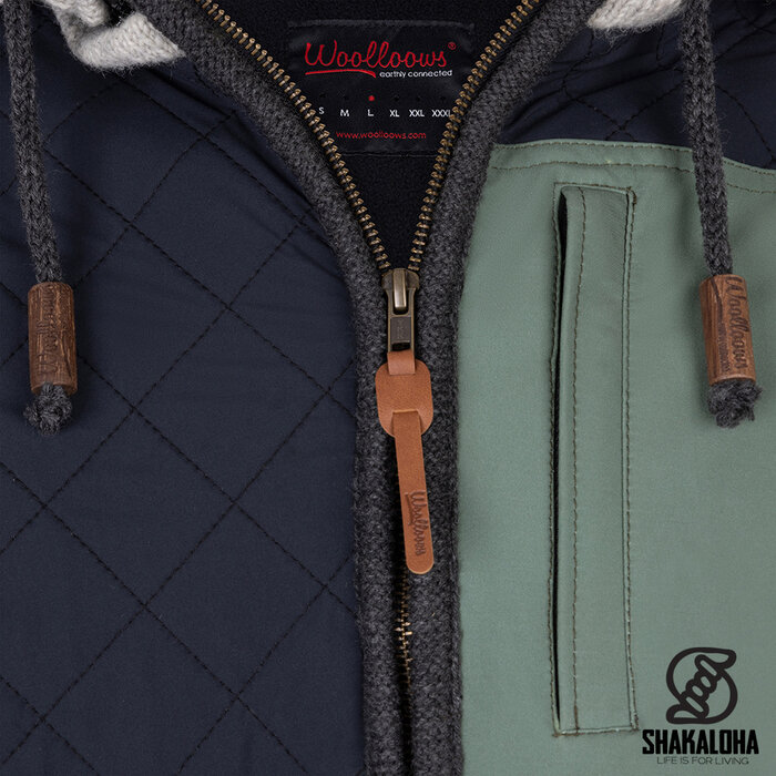 Shakaloha M Summit ZH – giacca in lana da uomo con fodera in pile, zip YKK, carrè trapuntato e taschino sul petto (Beige/Antracite)