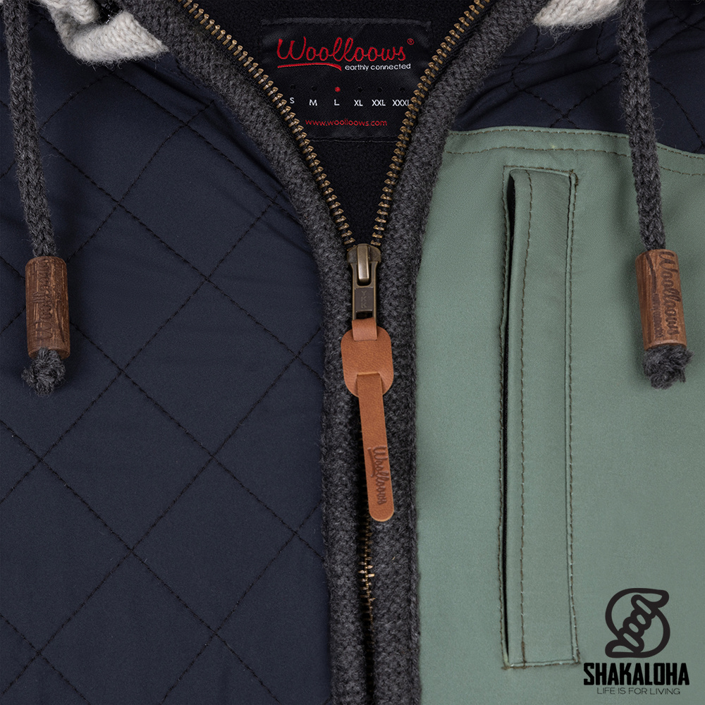 Shakaloha M Summit ZH – giacca in lana da uomo con fodera in pile, zip YKK, carrè trapuntato e taschino sul petto (Beige/Antracite)