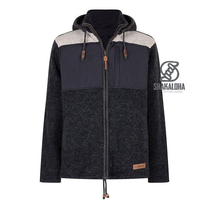 Shakaloha M Park – giacca in lana da uomo con fodera in pile, zip YKK, cappuccio staccabile e taschino sul petto (Nero/Beige)