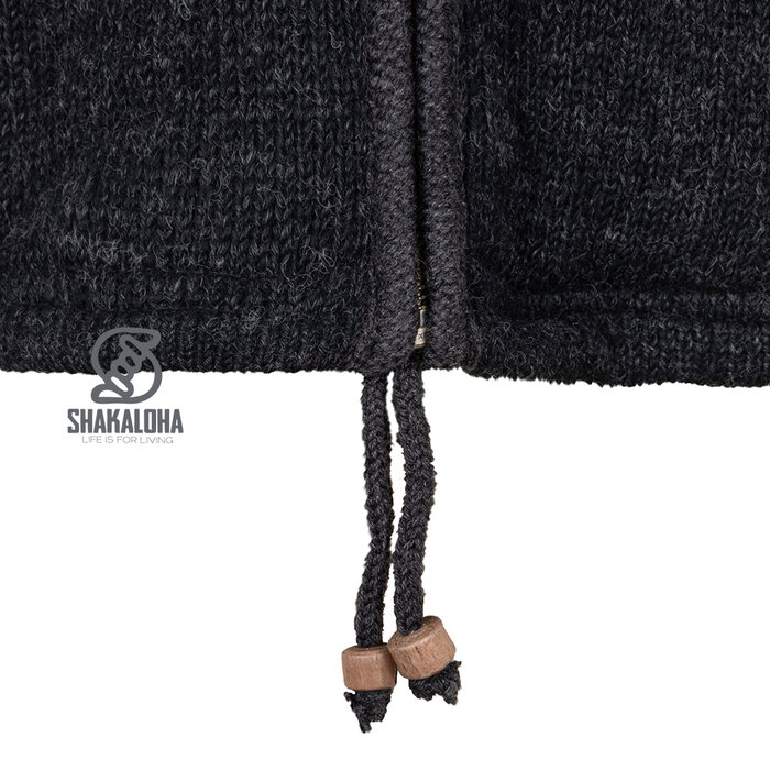 Shakaloha M Park – giacca in lana da uomo con fodera in pile, zip YKK, cappuccio staccabile e taschino sul petto (Nero/Beige)