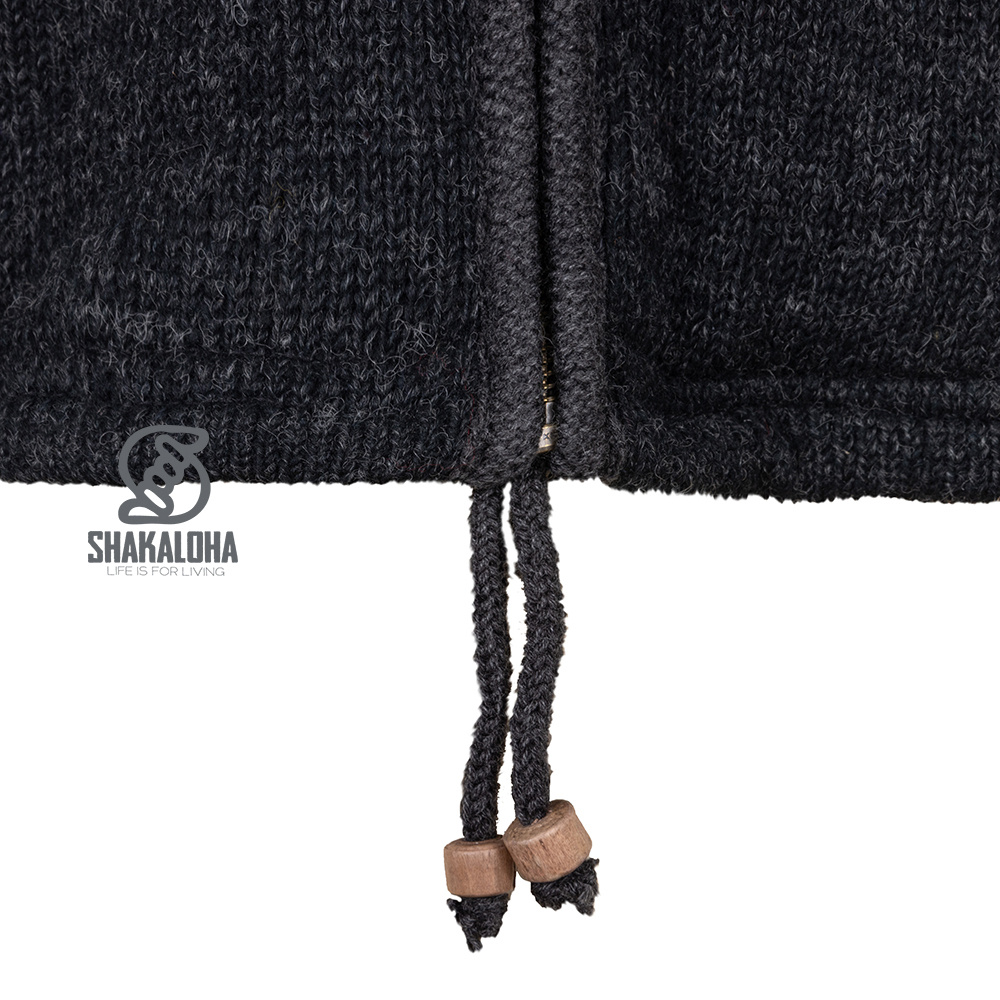 Shakaloha M Park – giacca in lana da uomo con fodera in pile, zip YKK, cappuccio staccabile e taschino sul petto (Nero/Beige)