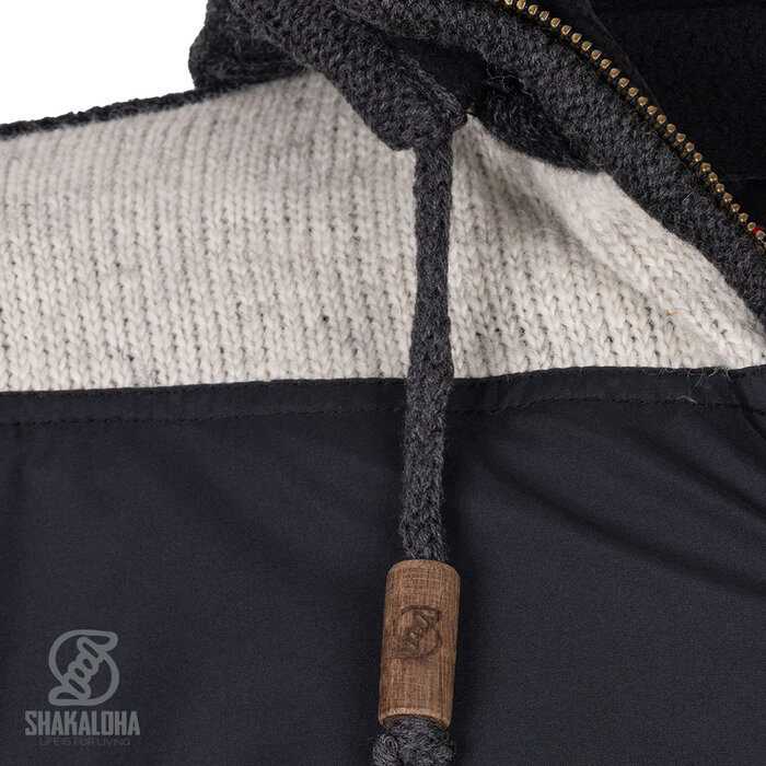Shakaloha M Park – giacca in lana da uomo con fodera in pile, zip YKK, cappuccio staccabile e taschino sul petto (Nero/Beige)
