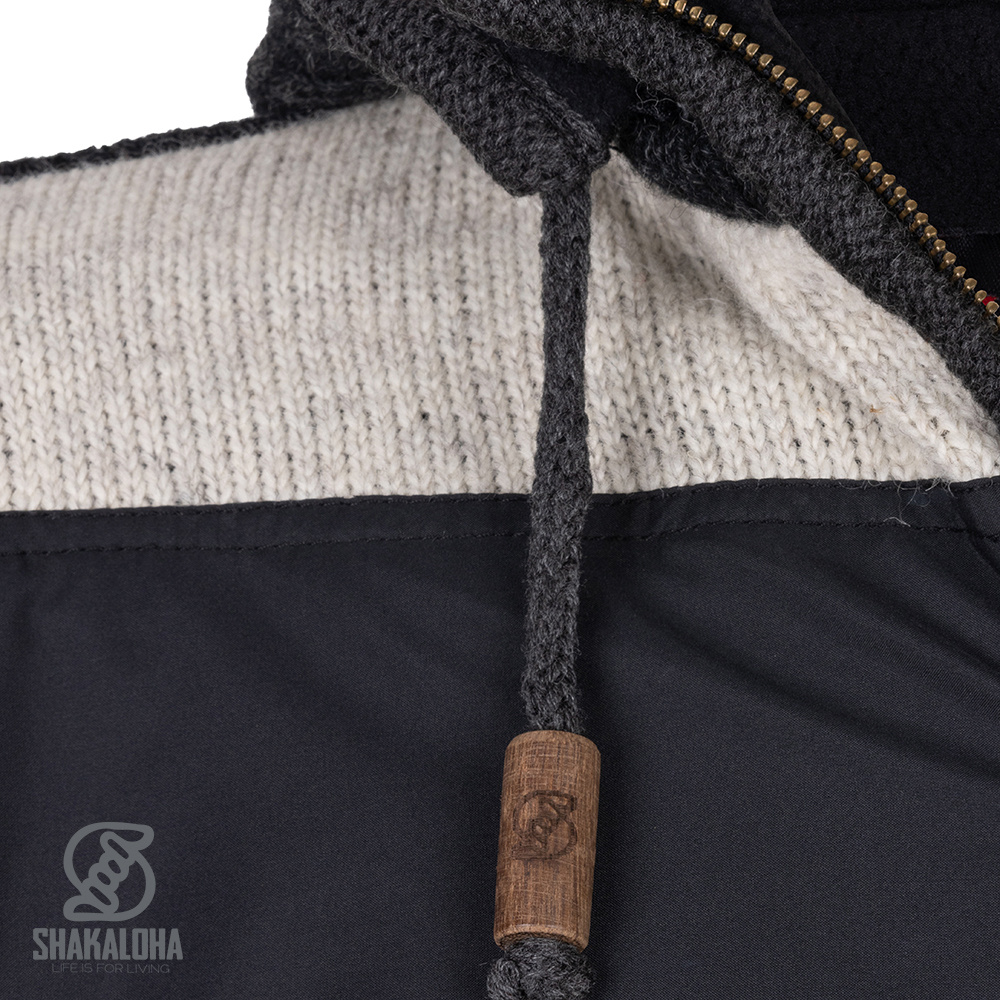 Shakaloha M Park – giacca in lana da uomo con fodera in pile, zip YKK, cappuccio staccabile e taschino sul petto (Nero/Beige)