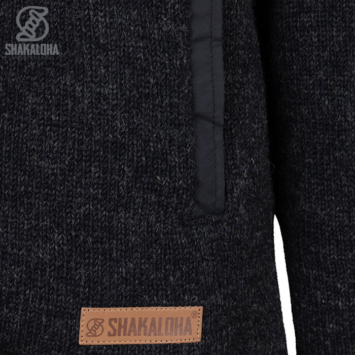 Shakaloha M Park – giacca in lana da uomo con fodera in pile, zip YKK, cappuccio staccabile e taschino sul petto (Nero/Beige)