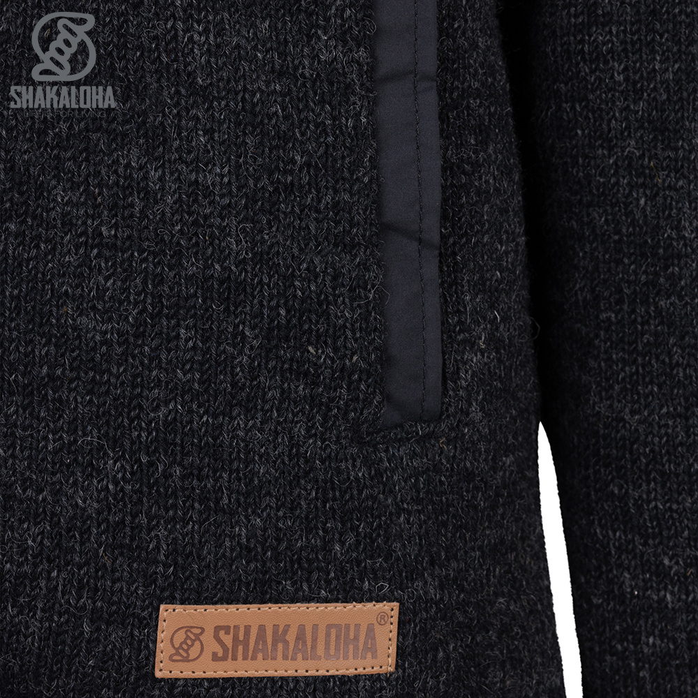 Shakaloha M Park – giacca in lana da uomo con fodera in pile, zip YKK, cappuccio staccabile e taschino sul petto (Nero/Beige)
