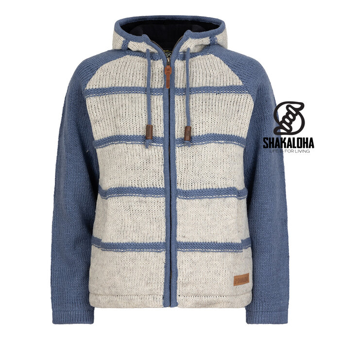 Shakaloha W Itaka BeigeSteel – gebreide wollen damesvest met fleecevoering, YKK frontzip, doorgestikte schouderpas, borstzak, 2 steekzakken, regular fit.