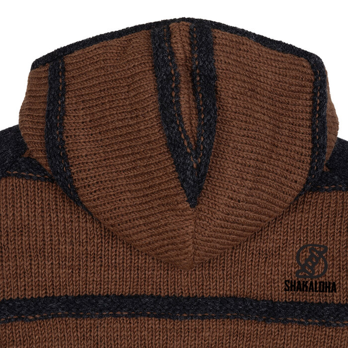 Shakaloha W Itaka KaramellAnthrazit – gestrickte Damen-Wolljacke mit Fleecefutter, YKK-Frontreißverschluss, gesteppter Schulterpasse, Brusttasche, 2 Eingrifftaschen, Regular Fit.