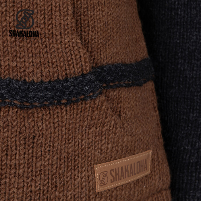 Shakaloha W Itaka CaramelAnthracite – cárdigan de punto de lana para mujer con forro polar, cremallera frontal YKK, canesú acolchado en los hombros, bolsillo en el pecho, 2 bolsillos laterales, corte regular.