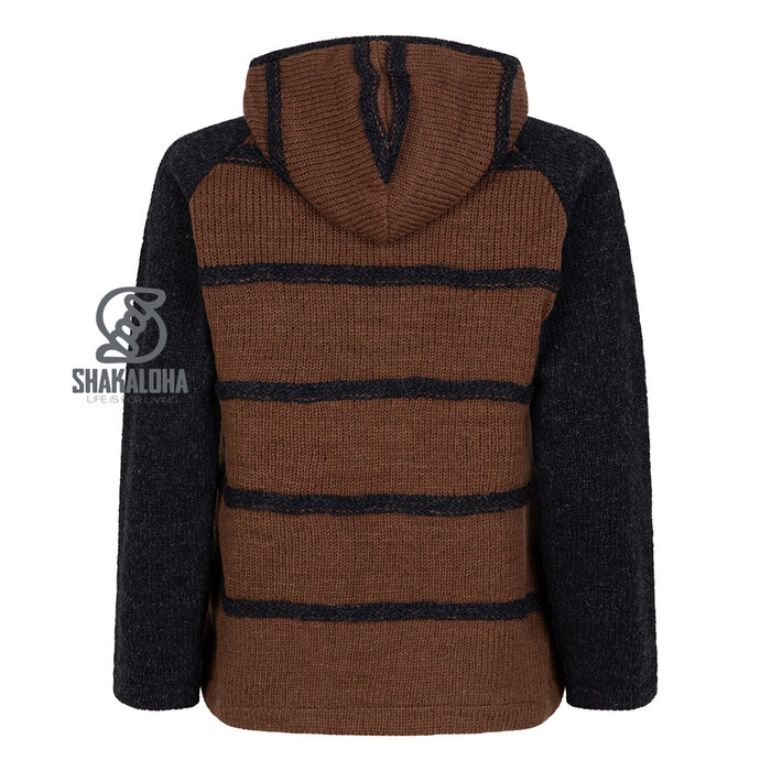 Shakaloha W Itaka CaramelAntraciet – gebreide wollen damesvest met fleecevoering, YKK frontzip, doorgestikte schouderpas, borstzak, 2 steekzakken, regular fit.