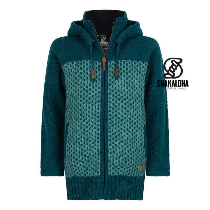 Shakaloha W Iska aqua – wollen damesvest met afneembare capuchon