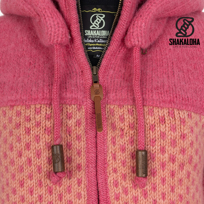 Shakaloha W Iska pink/rose – wollen damesvest met afneembare capuchon