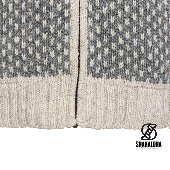 Shakaloha M Tundra Beige/Grau – Herren‐Wolljacke mit Polyesterfleece, YKK Frontzip, abnehmbare Kapuze mit Anti‐Öffnungsknopf, Kängurutasche mit Fleecefutter + innere Brusttasche mit Reißverschluss, 2 Wollkordeln mit Holzringen, graviertes Shakaloha‐Logo, Regular Fi