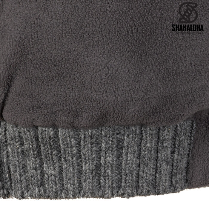 Shakaloha M Tundra Grijs/Beige – wollen herenvest met polyester fleece, YKK frontzip, afritsbare capuchon met anti-open knopje, kangoeroezak met fleecevoering + interne borstzak met rits, 2 wollen trekkoorden met houten ringen gegraveerd met Shakaloha‑logo, regular