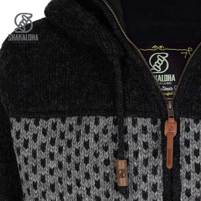 Shakaloha M Tundra Antracita/Gris – chaleco de lana para hombre con forro polar de poliéster, cremallera frontal YKK, capucha desmontable con botón antiapertura, bolsillo tipo canguro con forro polar + bolsillo interior en el pecho con cremallera, 2 cordones de lan