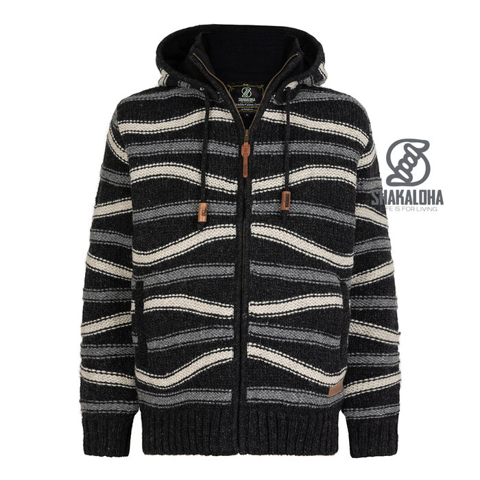 Shakaloha M Luma – Chaleco de lana para hombre con forro polar, cremallera frontal YKK, capucha desmontable con cordones, dos bolsillos laterales, puños y dobladillo acanalados, corte regular.