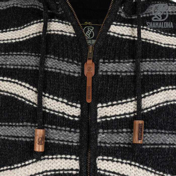 Shakaloha M Luma – Chaleco de lana para hombre con forro polar, cremallera frontal YKK, capucha desmontable con cordones, dos bolsillos laterales, puños y dobladillo acanalados, corte regular.