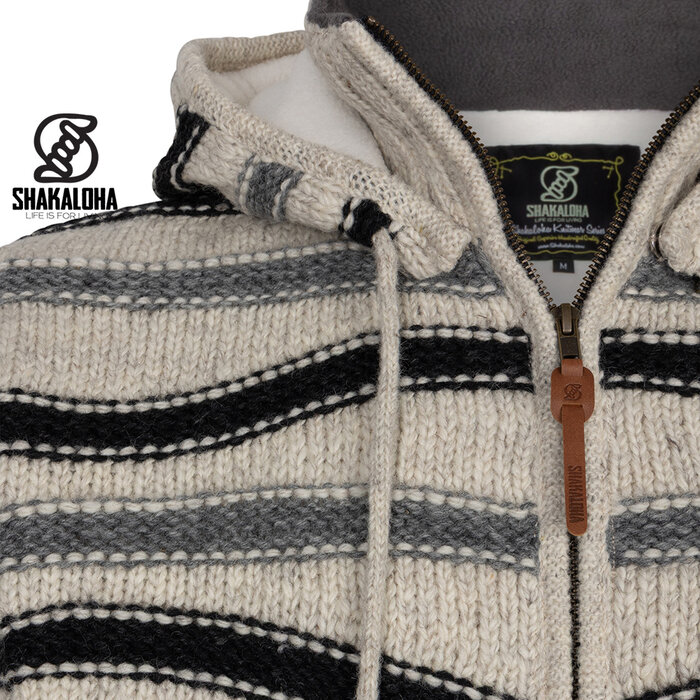 Shakaloha M Luma – Chaleco de lana para hombre con forro polar, cremallera frontal YKK, capucha desmontable con cordones, dos bolsillos laterales, puños y dobladillo acanalados, corte regular.