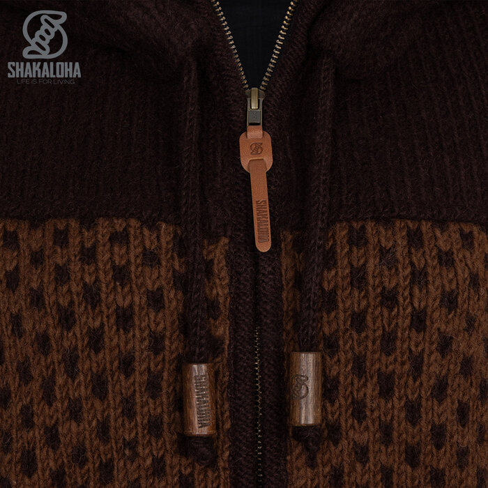 Shakaloha W Iska koffie/camel – wollen damesvest met afneembare capuchon