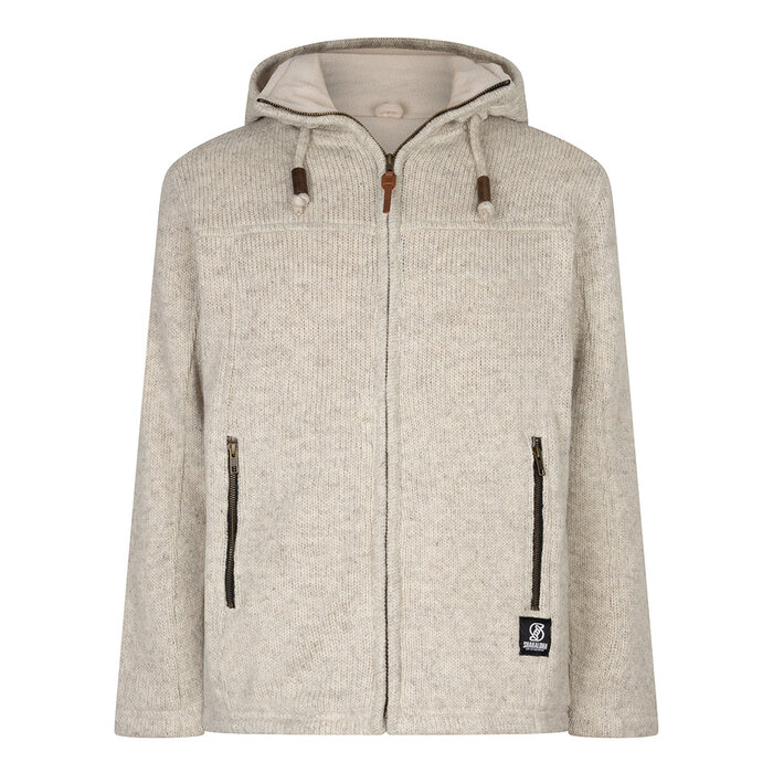 Shakaloha Shakaloha Strick-Wollweste Navigator Beige Creme mit Fleecefutter und abnehmbarer Kapuze – Herren/Uni – Handgefertigt in Nepal aus Schafwolle