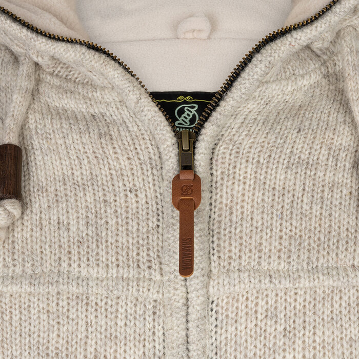 Shakaloha Gilet tricoté en laine Shakaloha Navigator beige crème avec doublure polaire et capuche amovible - Homme/Uni - Fabriqué au Népal en laine de mouton