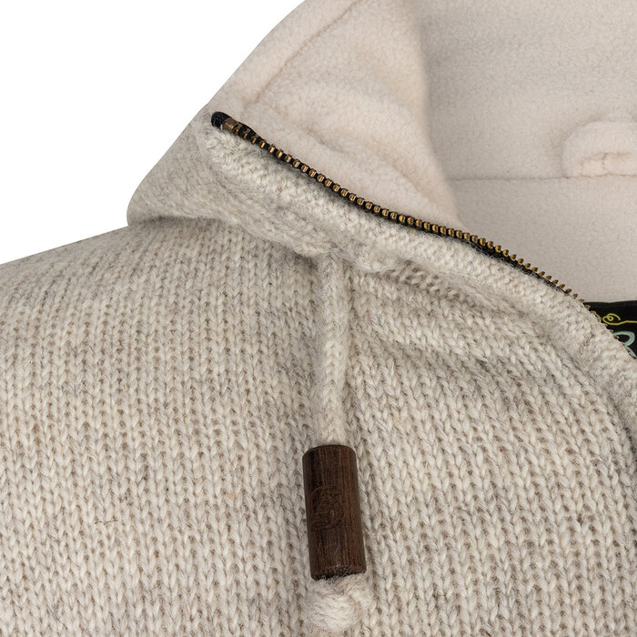 Shakaloha Gilet tricoté en laine Shakaloha Navigator beige crème avec doublure polaire et capuche amovible - Homme/Uni - Fabriqué au Népal en laine de mouton