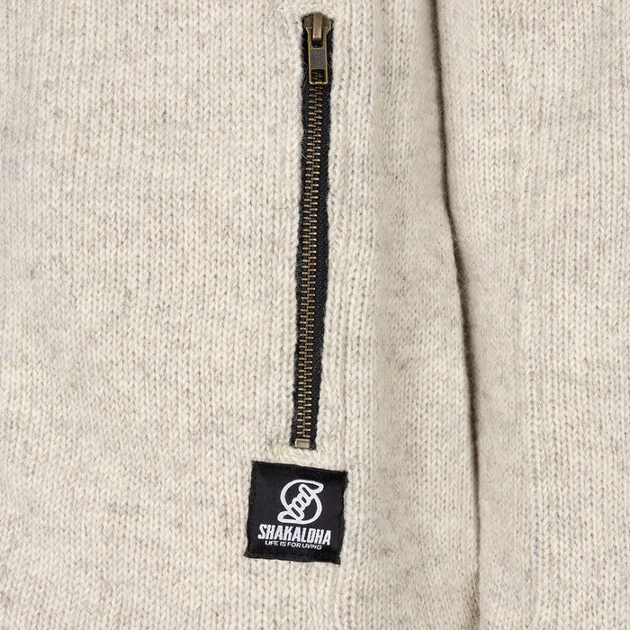 Shakaloha Shakaloha Gebreid Wollen Vest Navigator Beige Crème met Fleece Voering en Afneembare Capuchon - Man/Uni - Handgemaakt in Nepal van Schapenwol