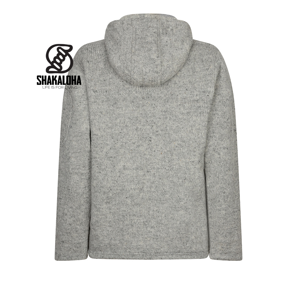 Shakaloha Shakaloha Knitted Wool Vest Splendor ZH Gray with Cotton Lining and Detachable Hood - Men/Uni - Handmade in Nepal from Sheep Wool