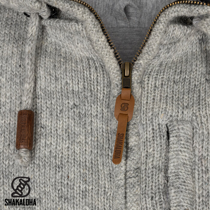 Shakaloha Shakaloha Knitted Wool Vest Splendor ZH Gray with Cotton Lining and Detachable Hood - Men/Uni - Handmade in Nepal from Sheep Wool