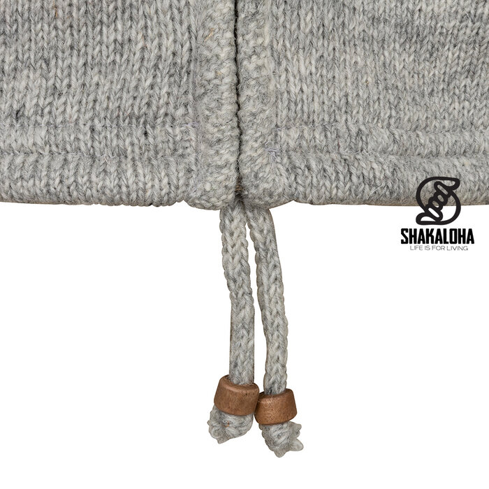 Shakaloha Gilet Shakaloha en laine tricotée Splendor ZH gris avec doublure en coton et capuche amovible - Homme/Unique - Fabriqué à la main au Népal à partir de laine de mouton