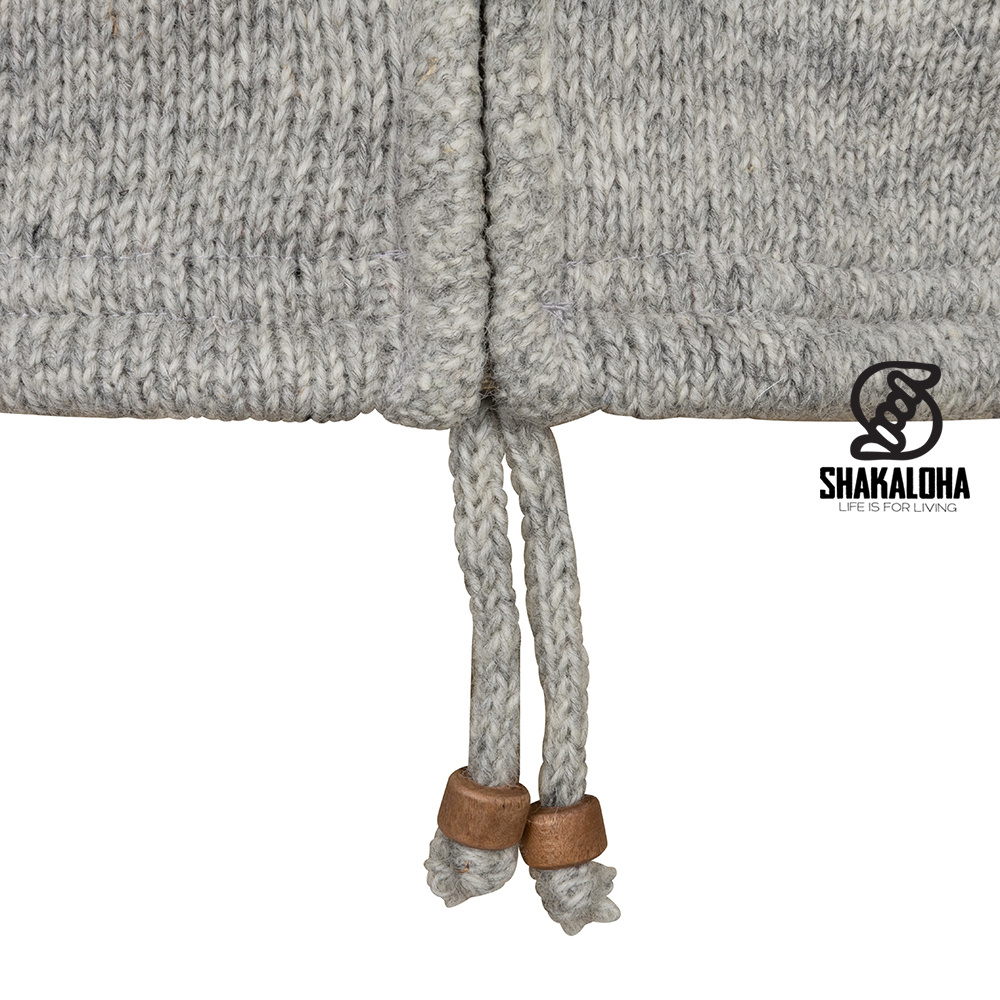 Shakaloha Gilet Shakaloha en laine tricotée Splendor ZH gris avec doublure en coton et capuche amovible - Homme/Unique - Fabriqué à la main au Népal à partir de laine de mouton