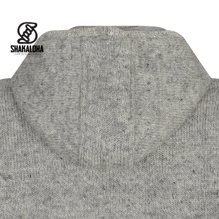 Shakaloha Gilet Shakaloha en laine tricotée Splendor ZH gris avec doublure en coton et capuche amovible - Homme/Unique - Fabriqué à la main au Népal à partir de laine de mouton