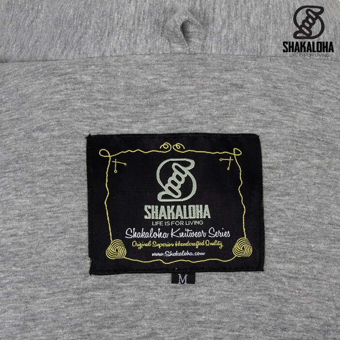 Shakaloha Chaleco de lana de punto Shakaloha Splendor ZH gris con forro de algodón y capucha desmontable - Hombre/Unisex - Hecho a mano en Nepal con lana de oveja